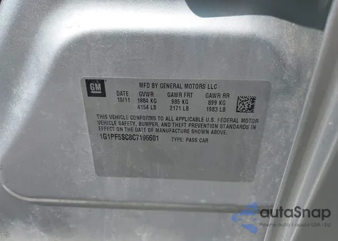 2012 Chevrolet Cruze 1Lt из США, поврежденный, VIN 1G1PF5SC8C7196601